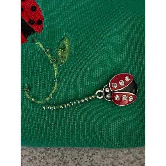 Quacker Factory Sz L Embroidered Beaded Ladybug Pullover Top mature grandmacore - Picture 7 of 9